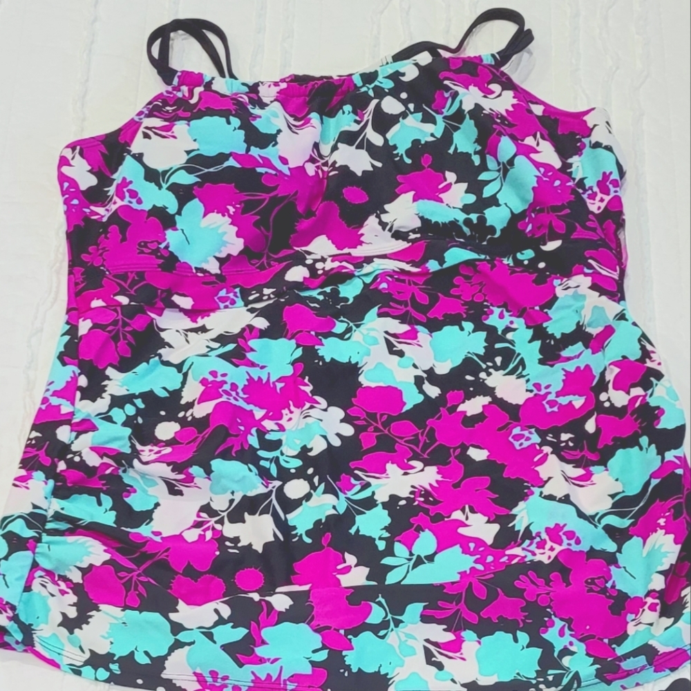 Oceanlily Halter Womens Tankini Maternity Top Swimsuit Size XL Floral Pink Black